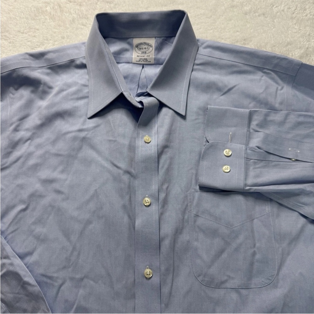 Brooks Brothers Dress Shirt Mens 16.5 34/35 Regent Long Sleeve Non‎ Iron Blue